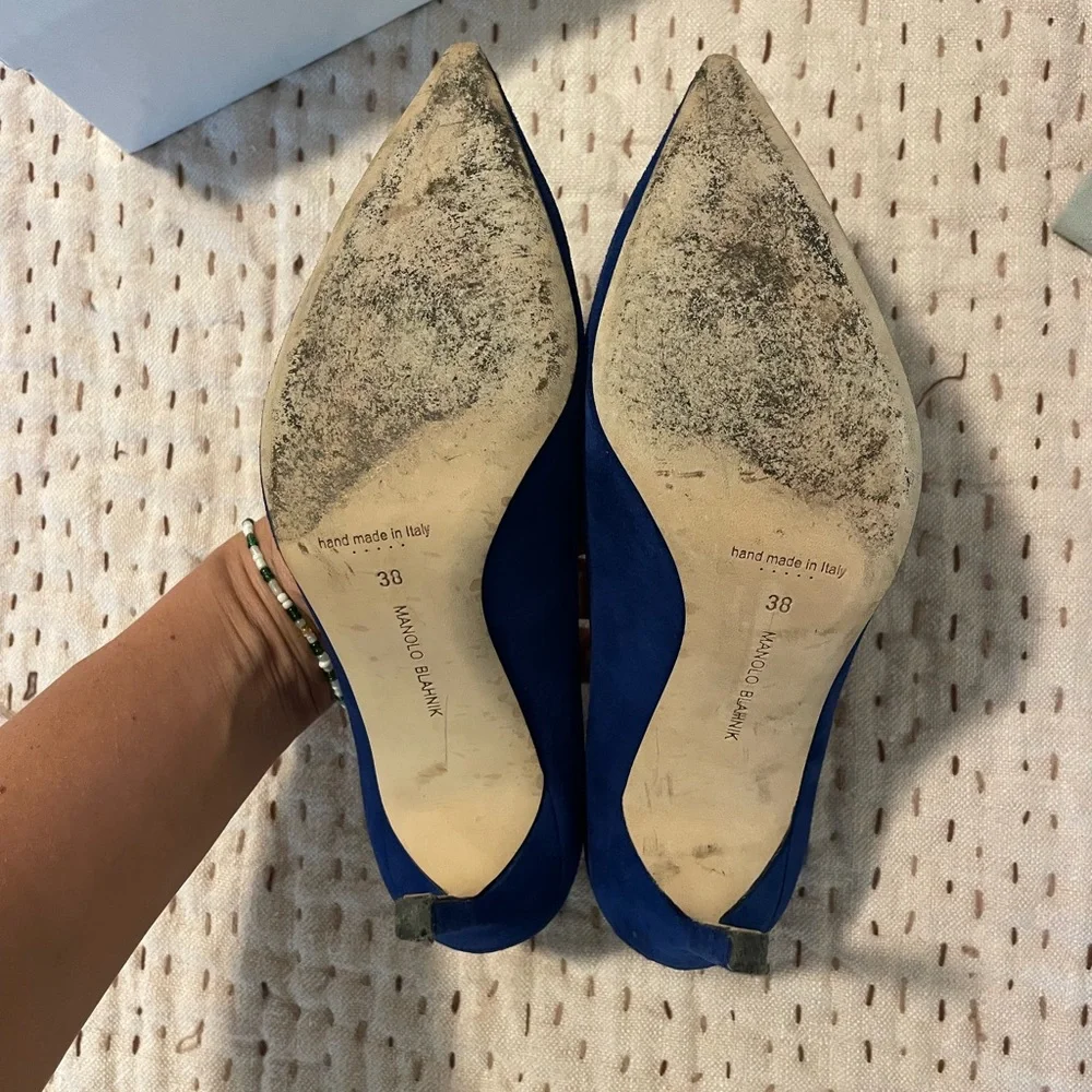 Manolo Blahnik cobalt blue suede BB 105 mm pumps size 38 - Picture 7 of 10